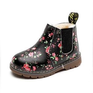 Blac floral girls toddler zipper boots